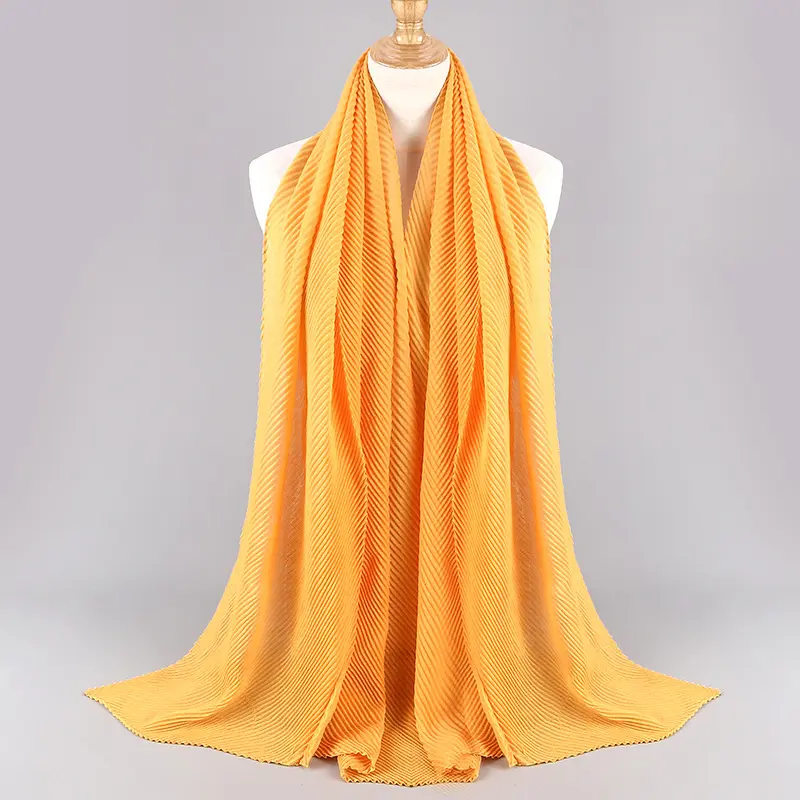 BSBH – Hijab en coton plissé pour femmes, écharpe en sergé malaisien, Hijab en coton pour femmes musulmanes, tissage uni, prêt à être expédié