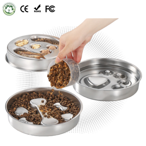 קערת האכלה איטית רב-קומתית מנירוסטה לכלבים וחתולים עם תאים נפרדים לניהול מנות - Product Image 1