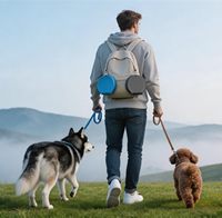 Zusammenklappbare Silikon-Reisenapf für Hunde 2-in-1 Tragbare Wasser- und Futterschale mit Karabinerhaken für Outdoor-Wanderungen, Camping und Spaziergänge