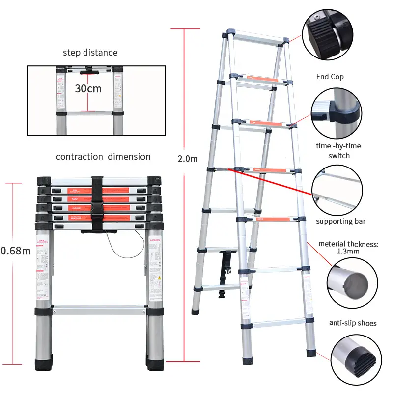 ออกแบบใหม่ 5.2M House Hold telescopic Retractable บันได