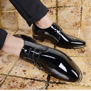 Men's Black Patent Leather Dress Shoes Pointed Toe Lace Up Formal Wedding Groom Shoes Size 45 46 Korean Style Business Oxfords - Product Image 1