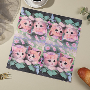 Printed Paper Napkins Cat Floral Design 330mmx330mm Birthday Party Disposable Tableware - Product Image 3