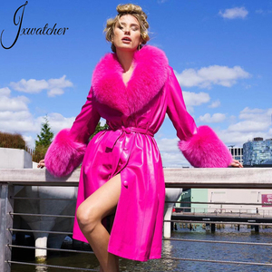 All'ingrosso sopra il ginocchio cappotto in vera <span class=keywords><strong>pelle</strong></span> di pecora con polsini in pelliccia di volpe Casual giacca a vento da <span class=keywords><strong>donna</strong></span> <span class=keywords><strong>Trench</strong></span> lungo cappotto in vera <span class=keywords><strong>pelle</strong></span> - Product Image 4