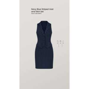Conjunto de chaleco y falda sin mangas a rayas azul marino para mujer, conjunto de vestido de moda transpirable para oficina - Product Image 5