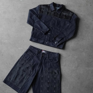 Set Due Pezzi Jeans e <span class=keywords><strong>Camicia</strong></span> da Lavoro in Denim con Etichetta Privata Personalizzata, Stile Hip Hop Vintage Acid Wash per Uomo - Product Image 3