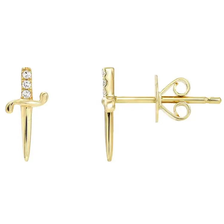 Gioielli di moda in argento Sterling 925 personalizzati Piercing placcato in oro 18 carati bianco nero CZ zircone spada pugnale orecchini per le donne