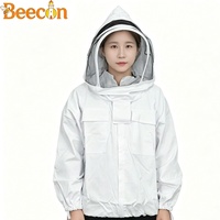 Nouvelle veste d'apiculteur en coton blanc avec capuche intégrée, voile et fermeture éclair, le chapeau et le manteau peuvent être séparés