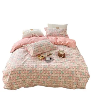 Conjunto de cama 100% algodão Floral Design de uma linha Bordado Fronhas Queen Size Duvet Cover Bed Sheet Bedding Set