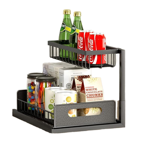 Debajo del fregadero Gabinete deslizante de <span class=keywords><strong>2</strong></span> niveles Cesta Organizador Cajón Extraíble Gabinete Organizador de fregadero multiusos para baño Cocina - Product Image 2