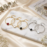Gelang Bunga Lima Kelopak Baja Anti Karat Berlapis Emas 18K, Rantai Bunga Mewah Ringan, Hadiah Grosir