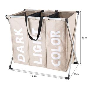 3 Sections Laundry Hampers X-Frame Basket with Aluminum Frame Durable Sorter Foldable Dirty Clothes Bag for Bathroom Bedroom - Product Image 3
