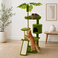 Arbre à chat décoratif en forme de plante, avec poteaux à gratter en sisal naturel, tour d'escalade multi-niveaux en velours, carton écologique