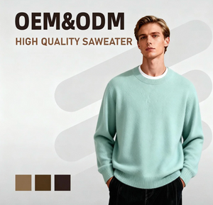 بلوفر رجالي مخصص عالي الجودة للخريف والشتاء، سترة من صوف المنك والكشمير المحبوك بياقة دائرية - Product Image 1