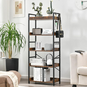 Bibliothèque ouverte réglable à 5 niveaux <span class=keywords><strong>Étagère</strong></span>s à livres de ferme rustique <span class=keywords><strong>Bois</strong></span> industriel <span class=keywords><strong>Métal</strong></span> noir Mid for Century Bibliothèque pour - Product Image 4