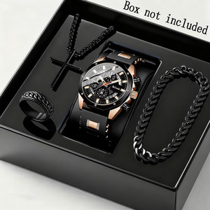 Ensemble de 4 montres et bracelets pour <span class=keywords><strong>homme</strong></span>, style business décontracté, affichage du calendrier, <span class=keywords><strong>bracelet</strong></span> pour <span class=keywords><strong>homme</strong></span>, collier croix, montre de luxe pour <span class=keywords><strong>homme</strong></span> CC066 - Product Image 2