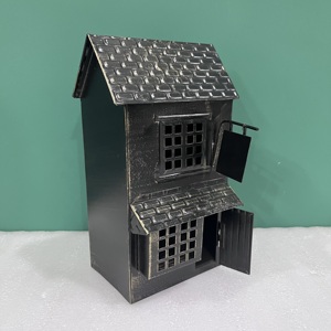 Casa para pájaros de metal, decoración de mesa, decoración del hogar, estilo industrial, forma rectangular, decoración de jardín para todas las estaciones - Product Image 3