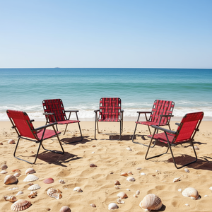 Chaise de plage pliable avec cadre en acier et sangle en toile rouge, pour le camping en plein air et la pelouse - Product Image 2