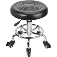 Tabouret roulant pneumatique réglable en hauteur, rembourré en PU, pivotant à 360°, pour garage, atelier, salon de beauté
