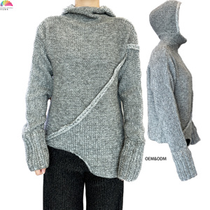Pull à capuche à <span class=keywords><strong>col</strong></span> <span class=keywords><strong>roulé</strong></span> en <span class=keywords><strong>laine</strong></span> et nylon avec ourlet irrégulier pour femmes pour les jours froids Vente en gros sur mesure - Product Image 4