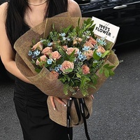 Kertas Pembungkus Gulungan Linen Warna Alami Buket Bunga Segar Paket Linen Katun Jaring Benang Bunga Buatan Tangan DIY Seni Bunga