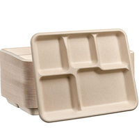 Plateau alimentaire à compartiments en bagasse de canne à sucre pour la maison, les restaurants, biodégradable, jetable, plateau à emporter à 5 compartiments