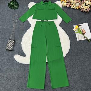 Conjuntos de Dos Piezas para Mujer Ropa Tops Cortos Pantalones Casuales de Pierna Ancha Moda de Verano Primavera 2024 - Product Image 6