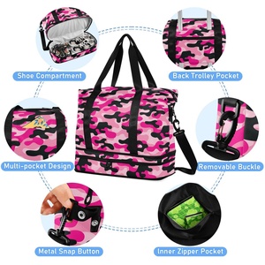 กระเป๋าเดินทางแบบพับได้ ขยายได้ กันน้ำ สีชมพูลายพราง สำหรับโยคะ กีฬา วันหยุดสุดสัปดาห์ สะพายไหล่ ผู้หญิง ออกกำลังกาย ท่องเที่ยว - Product Image 5