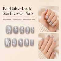 T2106 Kaixin Nouvelle Arrivée Faux Ongles à Presser Effet Perle Argentée, Points et Étoiles, Courts, Forme Arrondie, avec Accent Points et Effet Œil de Chat, Fournitures pour Ongles