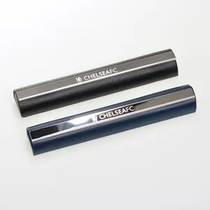 Pen Verpakking Luxe Simicircle Gift Pen Box Etsen Logo Blauw Lederen Enkele Pen Case Met Elastische Hasp Vaste