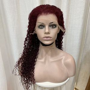 Parrucche <span class=keywords><strong>Jerry</strong></span> Curly Double Drawn 13*4 Lace Frontal Rosso Borgogna Scuro con Capelli Umani Vietnamiti Allineati alle Cuticole e Frangia per Donna - Product Image 4