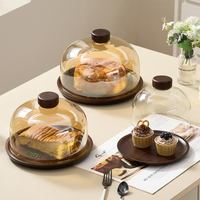 Support à gâteau rond en bois d'acacia avec couvercle en verre, plateau de présentation de desserts écologique