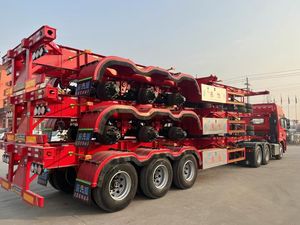 Pengiriman laut kontainer kerangka Trailer bingkai 40Ft 5 kaki Flatbed kerangka kerangka 4 Axle Semi Trailer dan roda - Product Image 5