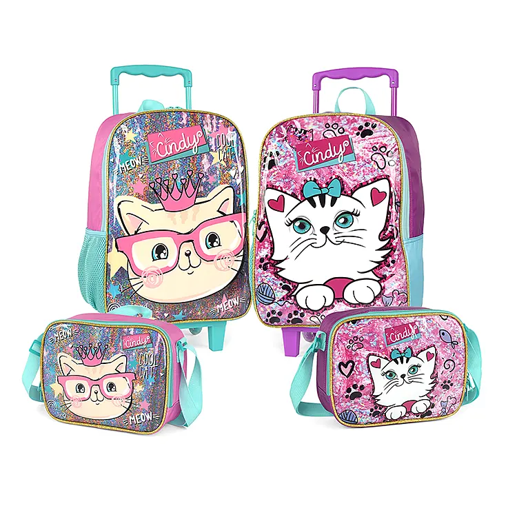 Hot Selling Cartoon Printing Traveling Travel Children Backpack Kids Trolley School Bags with Lunch Bag