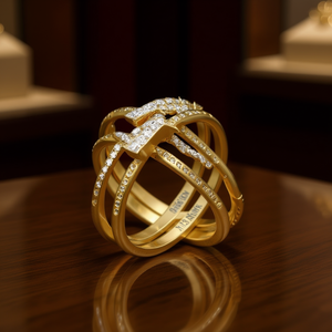 Anillo de Cóctel Geométrico en Cobre Chapado en Oro con Piedras Creadas en Laboratorio, Engaste Pavé, Unisex, Glamuroso, para Uso Diario, Joyería de Moda H235 - Product Image 2