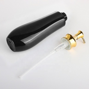 Envase de Lujo Personalizado con Logotipo, Envase de Plástico Cilíndrico Negro de <span class=keywords><strong>500</strong></span> ml y 750 ml para Lociones, Champú, con Bomba Dorada - Product Image 3