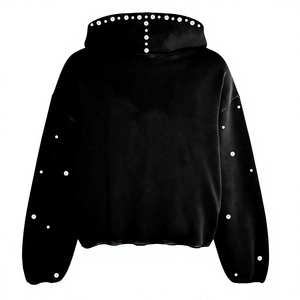 เสื้อฮู้ดโอเวอร์ไซส์สั่งทำพิเศษ สีแดงล้วน ผ้าโพลีเอสเตอร์ 100% เฟรนช์เทอร์รี่ แต่งคริสตัลที่กระเป๋า แขนยาว ใส่ได้ทั้งชายและหญิง สำหรับฤดูหนาว - Product Image 4