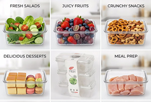 Juego de 3 Recipientes Transparentes para Almacenamiento de Alimentos, Recipientes Rectangulares con Tapas Herméticas y Antiderrames, Tapas Libres de BPA - Product Image 4