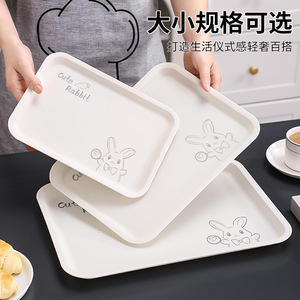 Bandeja Rectangular de Plástico con Diseño de Conejo para Servir Frutas, Té y Aperitivos, Irrompible, Apta para Alimentos, Blanca con Estampado de Conejo - Product Image 3