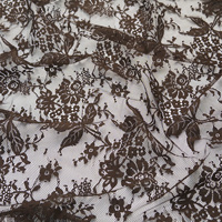 YY Haute Qualité Motif Floral 100% Polyester Léger Café Français Cils Dentelle Tissu pour Robes De Mariée & Couture