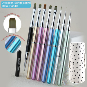 Purple Pink Blue Silver Black Dual Ended <b>Builder</b> Gel Nail Brush Liner Detail Small Flat Stroke Mini Oval Long Manicure Brush - Product Image 2