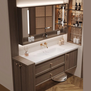 Nouvelle armoire de salle de bain en bois massif avec vasque intégrée en ardoise courbée à chaud - Product Image 2