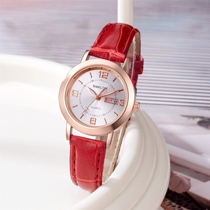 Reloj de pulsera de cuarzo informal y elegante para mujer, resistente al agua, con calendario doble, correa de cuero cómoda. - Product Image 1
