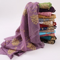 Hijab Chiffon Bordir Motif Bunga Warna Musim Semi Panjang untuk Wanita Malaysia, Model Terbaru H475