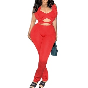 Conjunto de 2 Piezas para Mujer, Top Sexy Casual con Aberturas y Tirantes, Pantalones Largos, Moda - Product Image 1