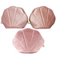 Dompet Kosmetik Kulit Pu Ritsleting Bentuk Cangkang Lucu Mini Pink Tas Saku Koin