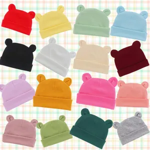 new fashion style baby hat with bear ears high quality plain newborn baby hats 100% cotton casual baby pullover hat