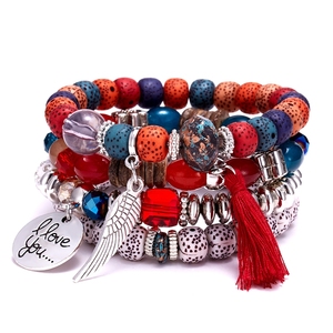 Bracelet à breloques 'Je t'aime' avec ailes et perles à franges pour femme - Nouvelle collection tendance - Product Image 4