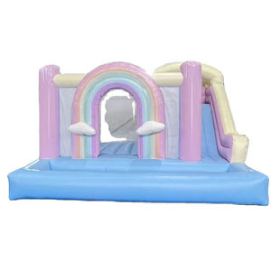 Château gonflable à thème <span class=keywords><strong>de</strong></span> dessin animé en PVC avec <span class=keywords><strong>toboggan</strong></span>, facile à installer, rose et violet, pour les enfants, les sauts et les parcs d'attractions - Product Image 1
