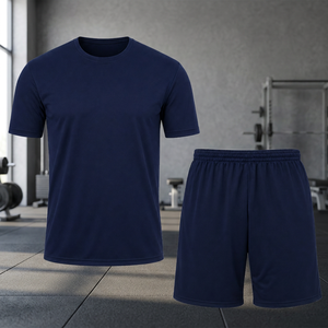 Men's Navy Blue Short Sleeve <b>T</b>-<b>Shirt</b> Shorts Set Moisture Wicking Breathable <b>Polyester</b> Regular Fit Drawstring Closure All Seasons - Product Image 3