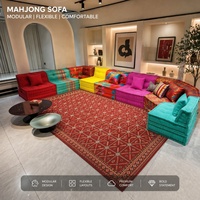 Ensemble de canapés modulaires contemporains en velours coloré, grand ensemble de salon de luxe pour villa, canapé modulaire Mahjong